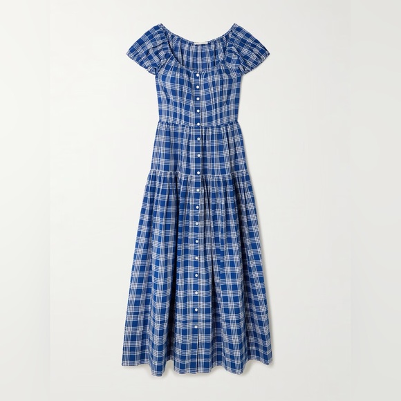 NWT DOEN Valenne Plaid Tiered Organic Cotton Voile Dress